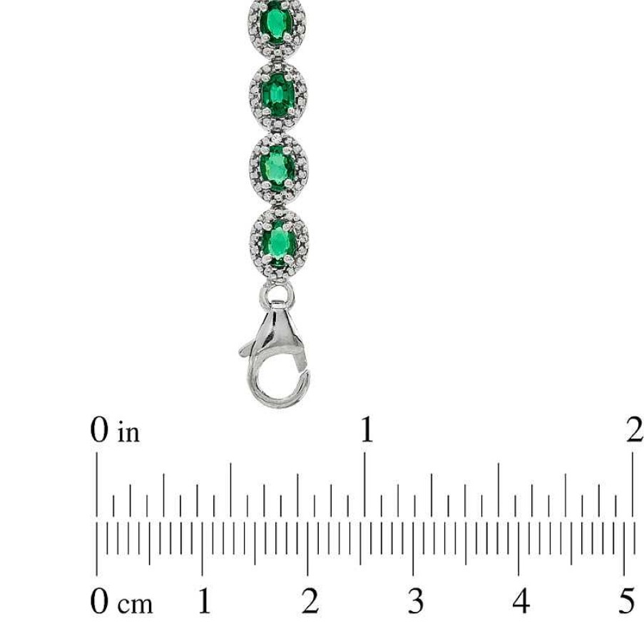 Zales Oval Lab-Created Emerald And Diamond Accent Frame Bracelet In Sterling Silver - 7.5" Bracelets