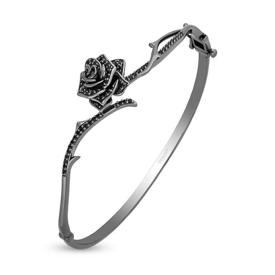 Zales Enchanted Disney Villains Maleficent 1/2 Ct. T.W. Black Diamond Rose Bangle In Sterling Silver Bracelets