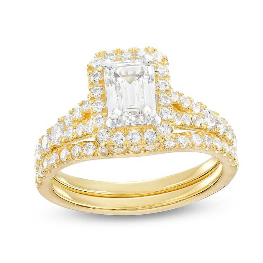 Zales 1-7/8 Ct. T.W. Certified Emerald-Cut Lab-Created Diamond Frame Split Shank Bridal Set In 14K Gold (I/Si2) Rings