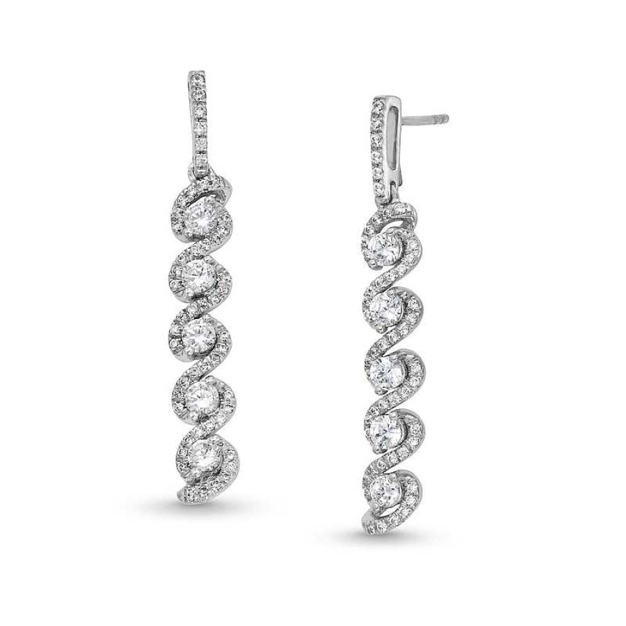 Zales 1 Ct. T.W. Diamond Cascading Five Stone Dangle Drop Earrings In 10K White Gold Earrings