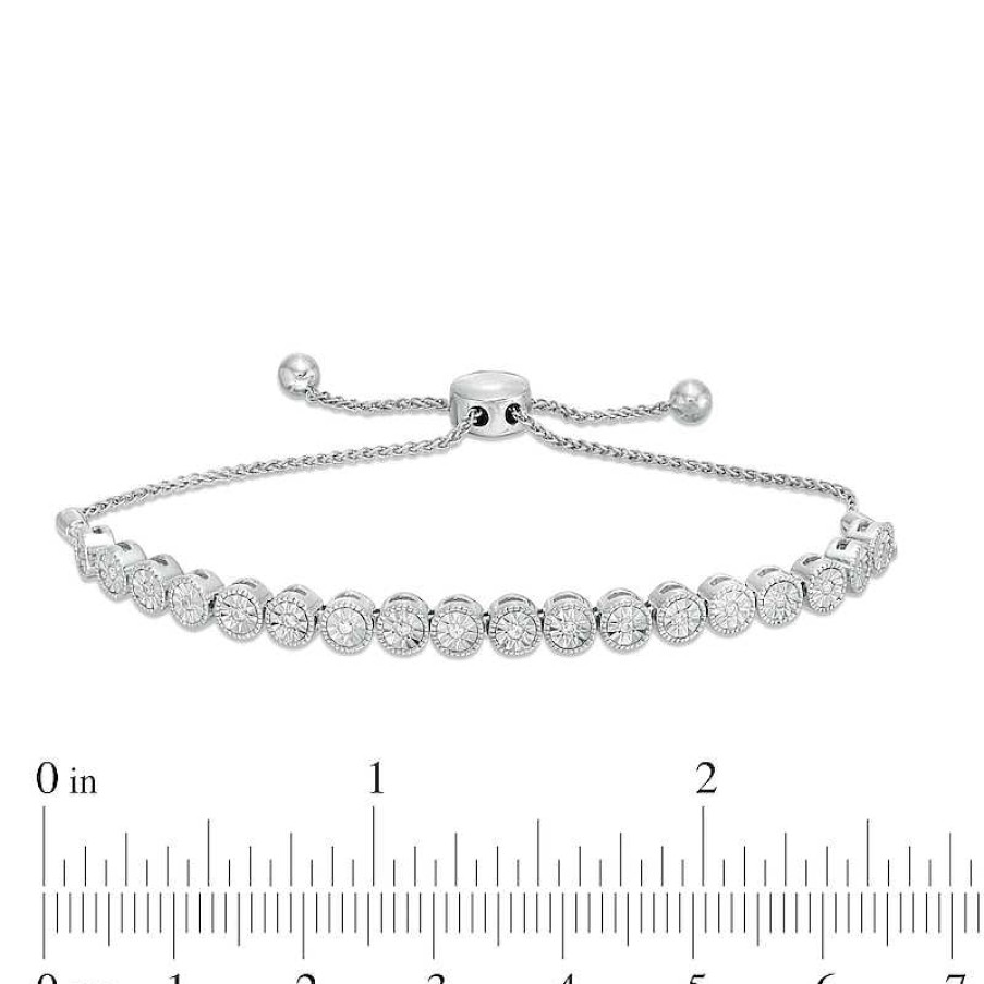 Zales 1/10 Ct. T.W. Diamond Vintage-Style Bolo Bracelet In Sterling Silver - 9.5" Bracelets