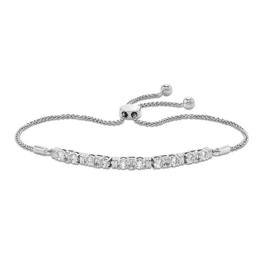 Zales 1 Ct. T.W. Baguette And Round Diamond Trios Bolo Bracelet In 10K White Gold - 7.5" Bracelets