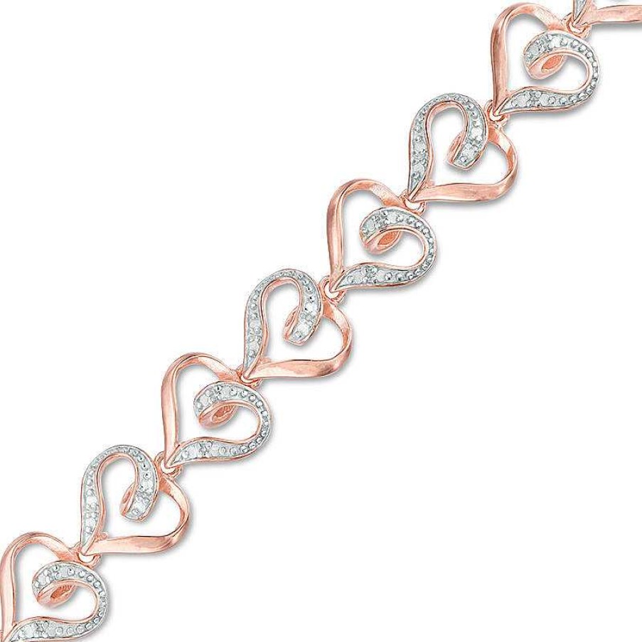 Zales Diamond Accent Solitaire Swirl Heart Bracelet In Sterling Silver And 18K Rose Gold Plate - 8.0" Bracelets