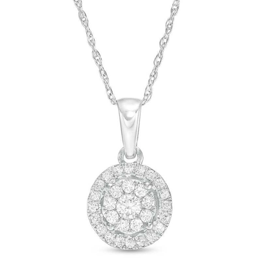 Zales 1/4 Ct. T.W. Diamond Double Frame Pendant In 10K White Gold Necklaces