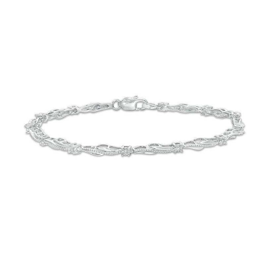 Zales Diamond Accent Wave Vintage-Style Bracelet In Sterling Silver - 7.5" Bracelets