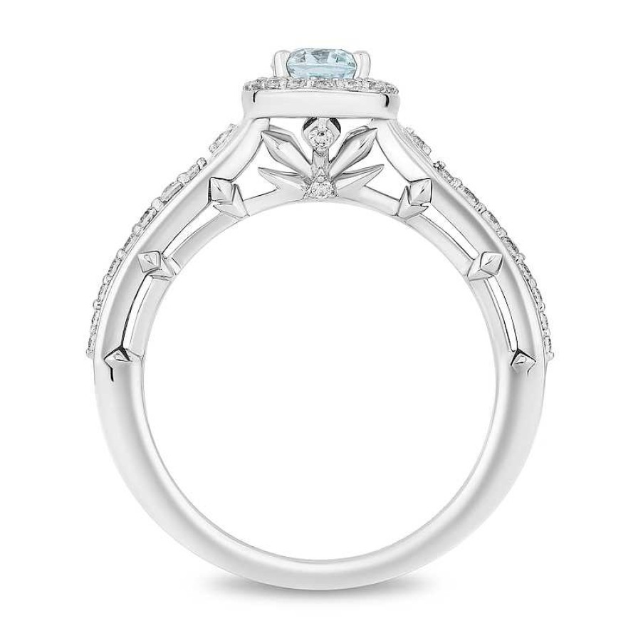 Zales Collector'S Edition Enchanted Disney Frozen 10Th Anniversary Blue Topaz And Diamond Engagement Ring In 14K White Gold Rings