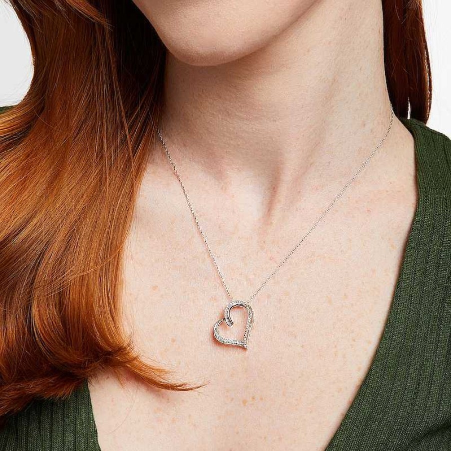 Zales White Lab-Created Sapphire Tilted Heart Pendant Sterling Silver Necklaces