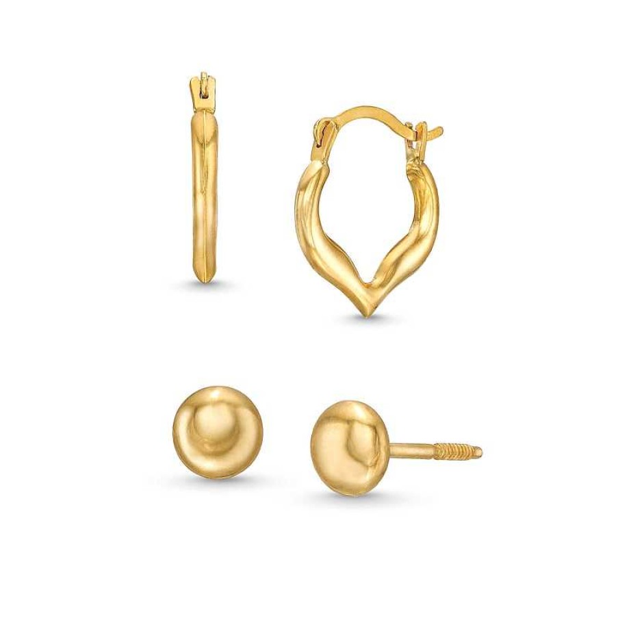 Zales Child'S Polished Button Stud And Heart Hoop Earrings Set In 14K Gold Earrings