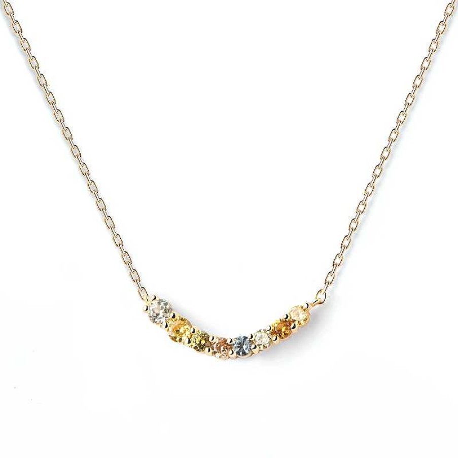 Zales Pdpaola At Zales Multi-Color Cubic Zirconia Curved Bar Necklace In Sterling Silver With 18K Gold Plate - 19.5" Necklaces