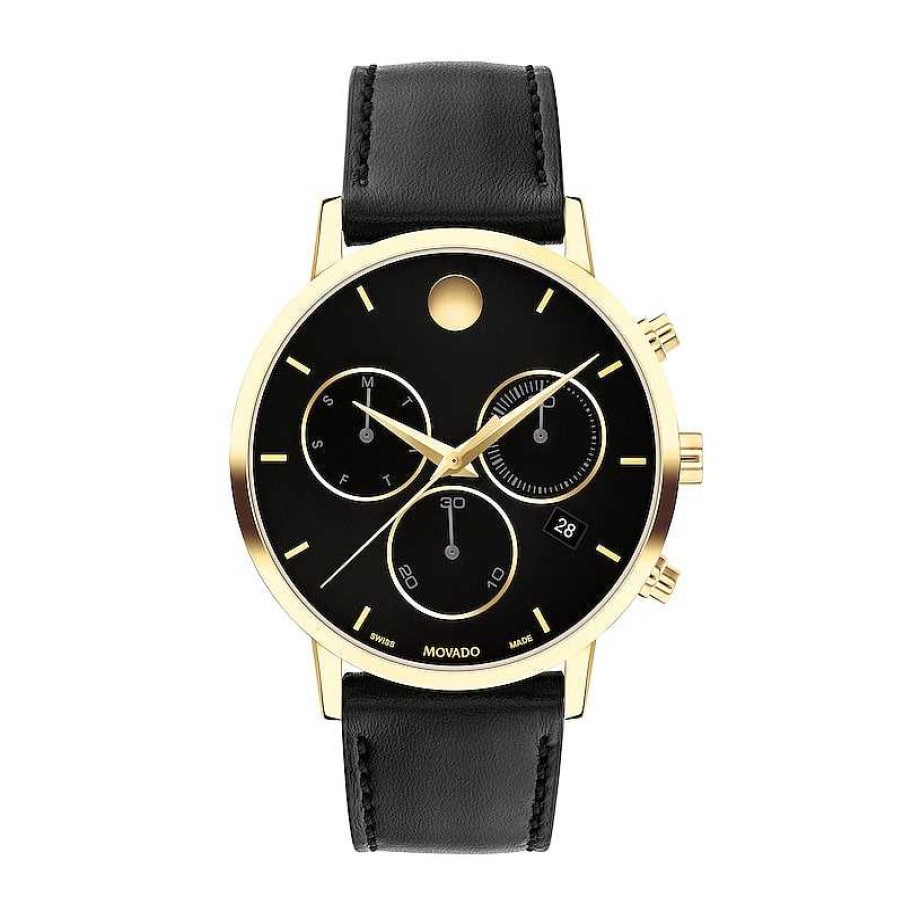 Movado Men'S Movado Museum® Classic Gold-Tone Pvd Chronograph Strap Watch With Black Dial And Date Window (Model: 0607779) Watches