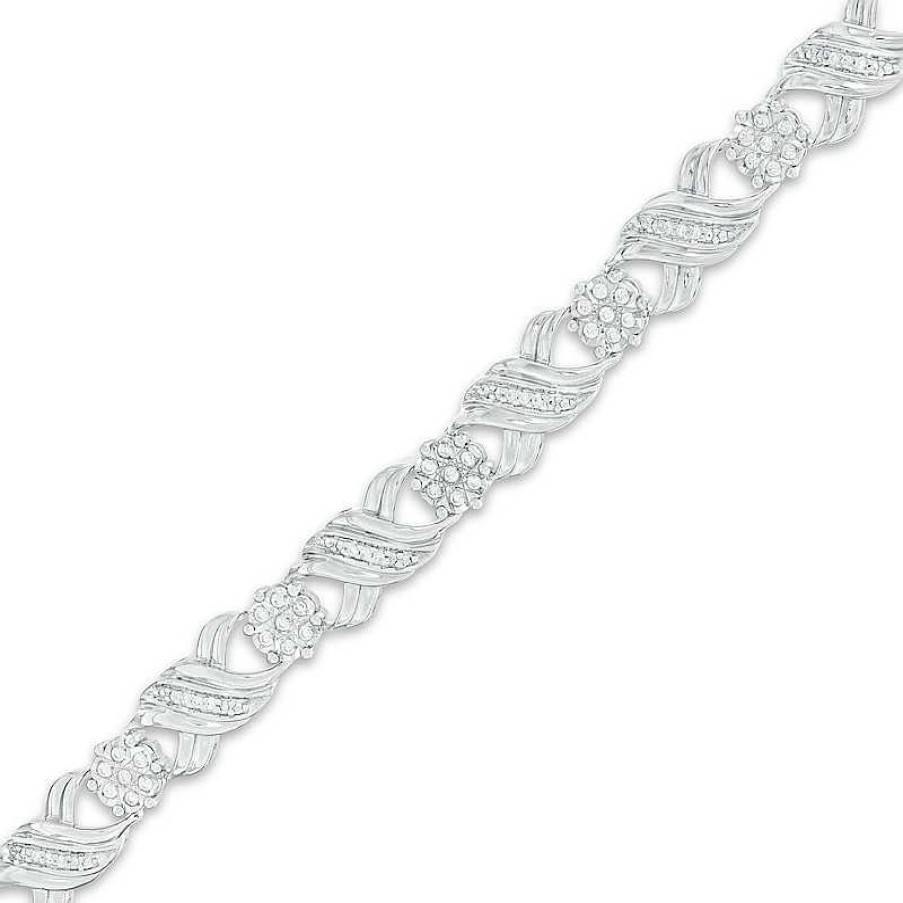 Zales 1/2 Ct. T.W. Diamond "Xo" Link Bracelet In Sterling Silver - 7.25" Bracelets