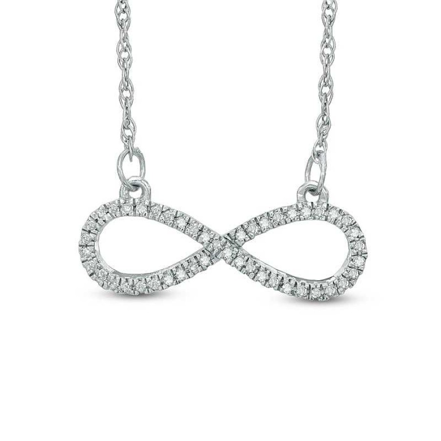 Zales 1/10 Ct. T.W. Diamond Sideways Infinity Necklace In Sterling Silver Necklaces