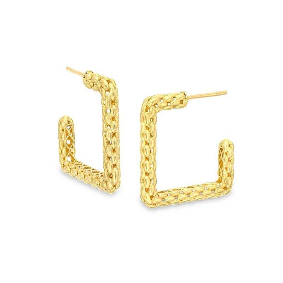 Zales 20.0Mm Diamond-Cut Square-Shaped J-Hoop Earrings In 10K Gold Earrings