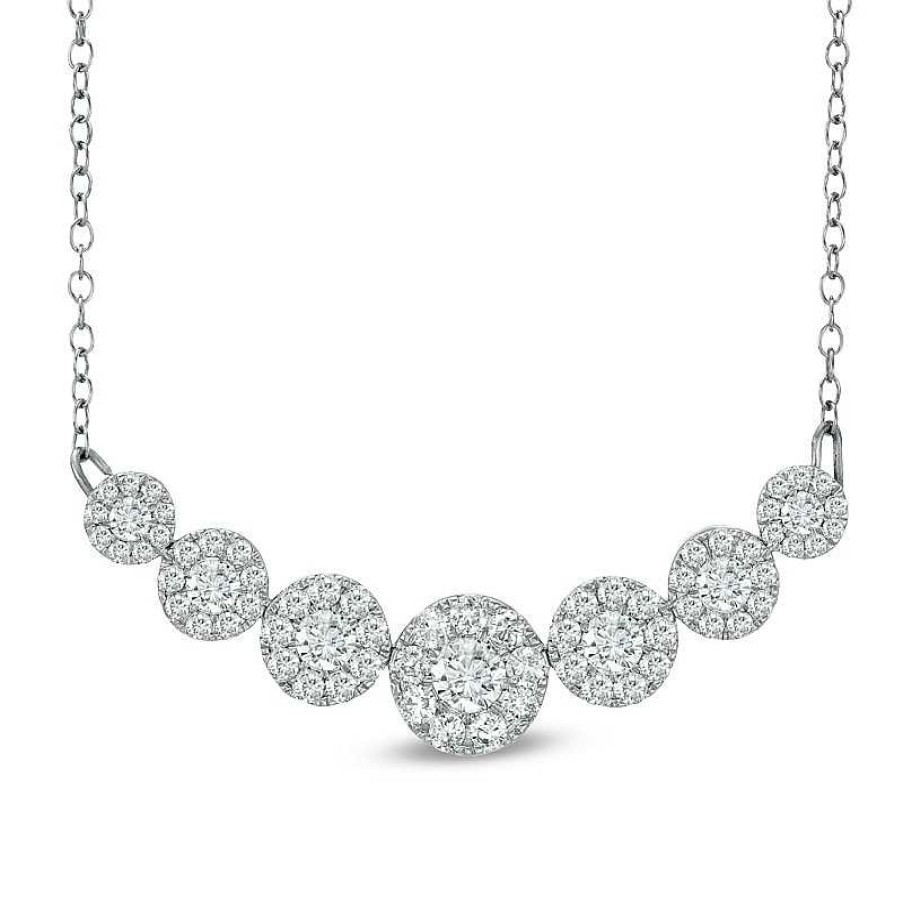 Zales 1 Ct. T.W. Diamond Seven Stone Frame Necklace In 10K White Gold Necklaces