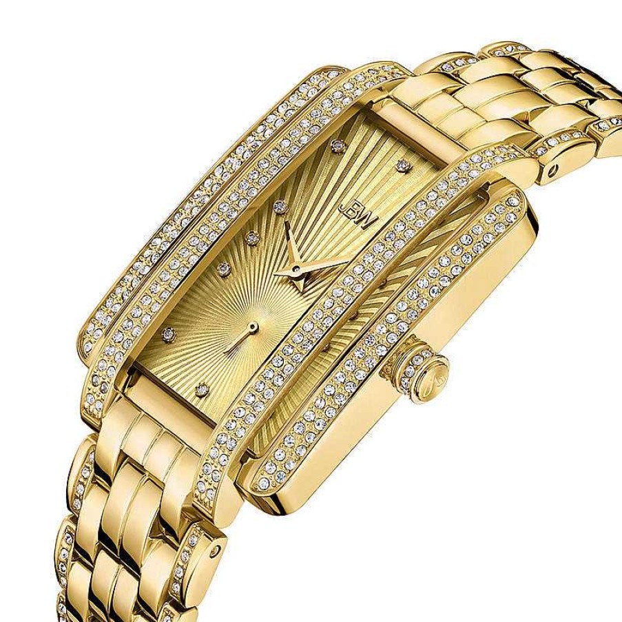 JBW Ladies' Jbw Mink 1/8 Ct. T.W. Diamond And Crystal 18K Gold Plate Watch With Rectangular Dial (Model: J6358B) Watches