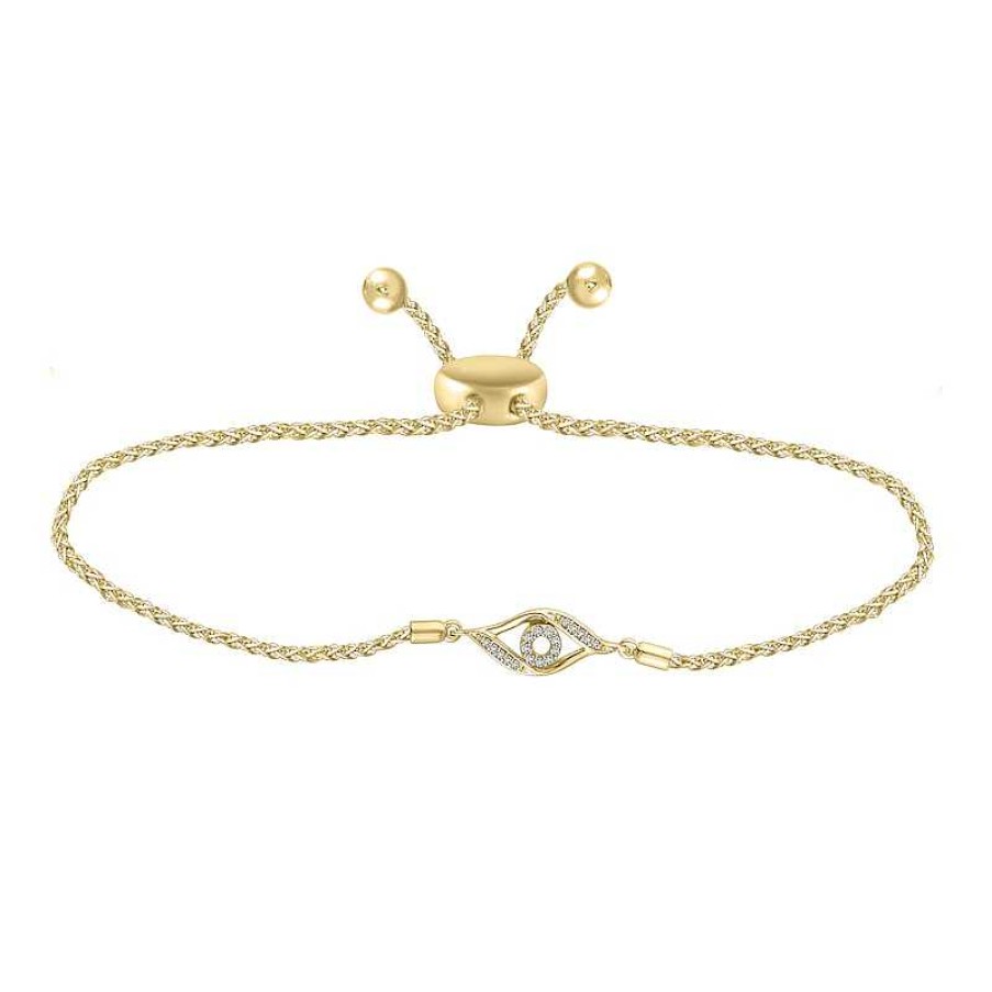 Zales 1/15 Ct. T.W. Diamond Evil Eye Bolo Bracelet In Sterling Silver And 14K Gold Plate - 9.0" Bracelets