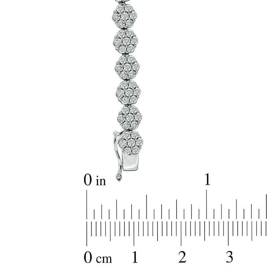 Zales 5 Ct. T.W. Multi-Diamond Graduated Flower Bracelet In 14K White Gold Bracelets