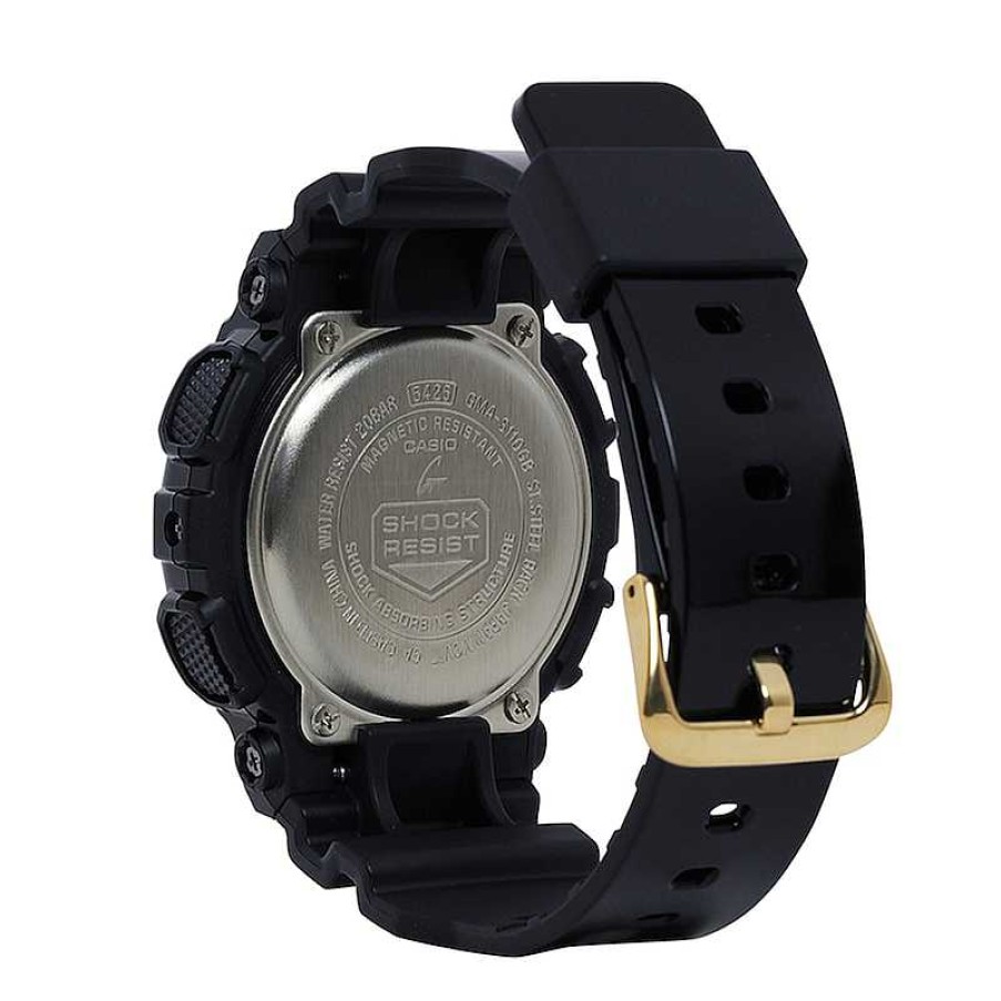 Casio G-Shock Ladies' Casio G-Shock Classic Black Resin Strap Watch With Gold-Tone Dial (Model: Gmas110Gb-1A) Watches