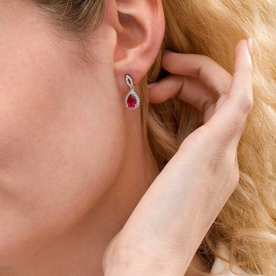 Zales Pear-Shaped Lab-Created Ruby And White Sapphire Frame Teardrop Earrings In Sterling Silver Earrings