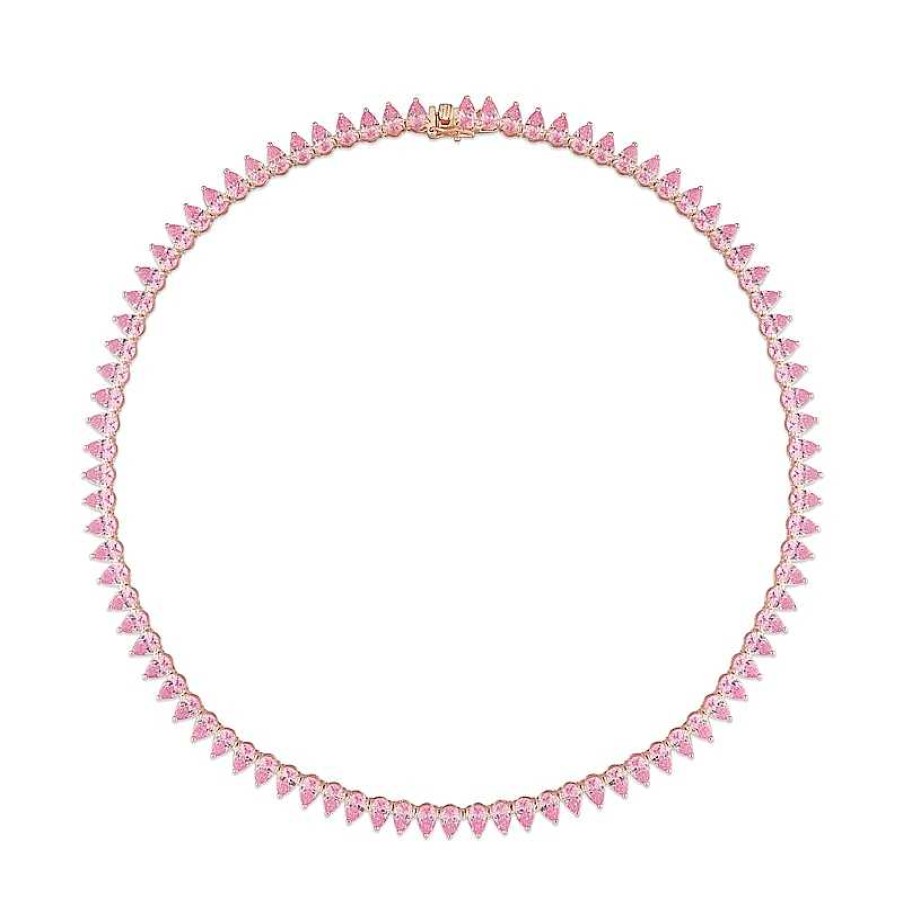 Zales Pear-Shaped Pink Lab-Created Sapphire Tennis Necklace In Sterling Silver With Rose Rhodium Necklaces