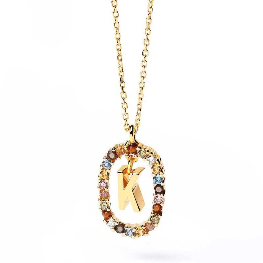 Zales Pdpaola At Zales Multi-Color "K" Pendant In Sterling Silver With 18K Gold Plate Necklaces