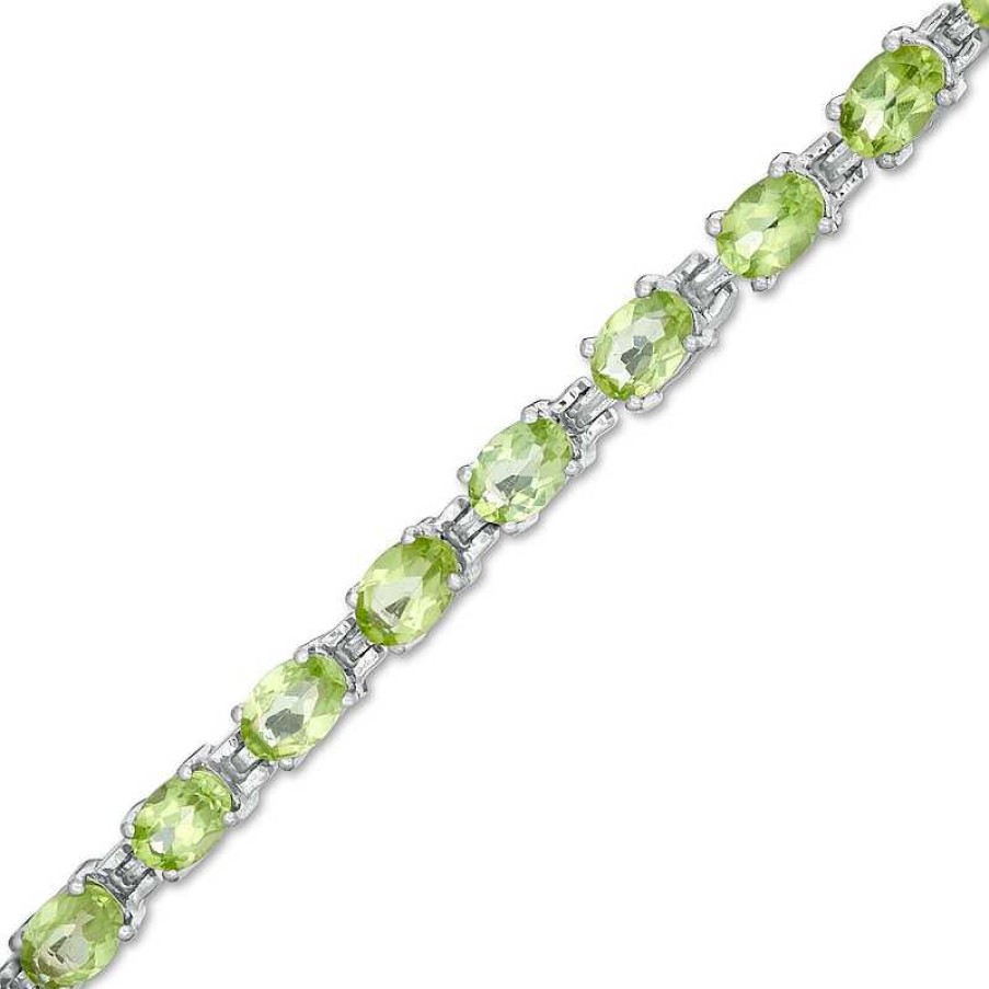 Zales Sideways Oval Peridot Tennis Bracelet In Sterling Silver - 7.25" Bracelets