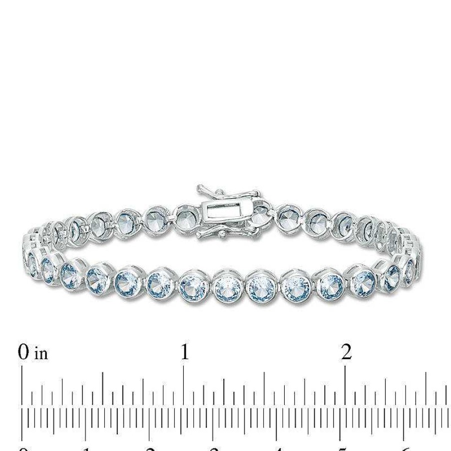 Zales Simulated Aquamarine Bezel-Set Tennis Bracelet In Sterling Silver - 7.25" Bracelets