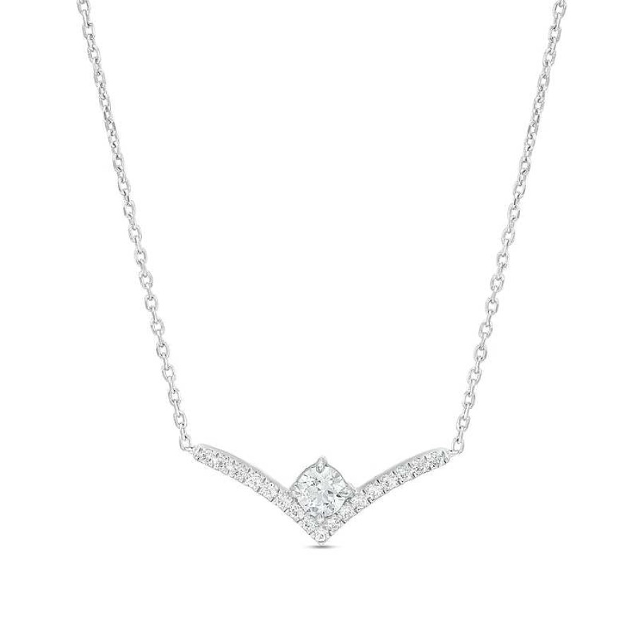 Zales You'Re The One 1/3 Ct. T.W. Certified Lab-Created Diamond Chevron Necklace In 14K White Gold (F/Si2) 18.5" Necklaces