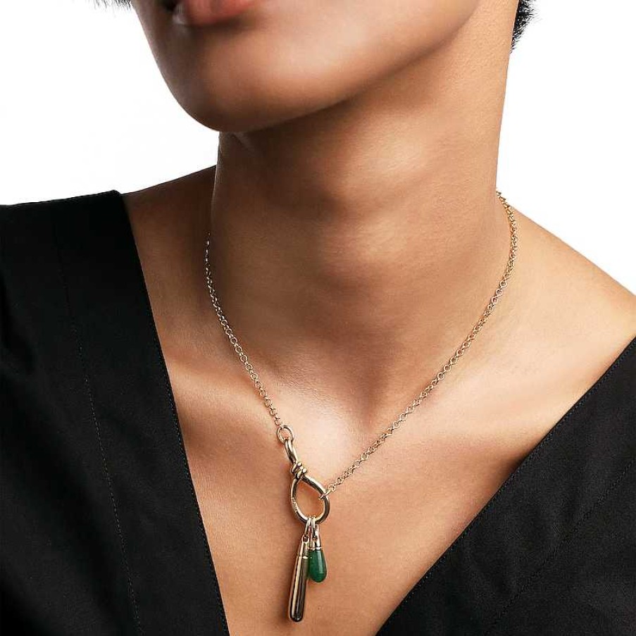 Zales Pdpaola At Zales Green Aventurine Small Teardrop Hoop Earring And Necklace Charm In Sterling Silver With 18K Gold Plate Necklaces