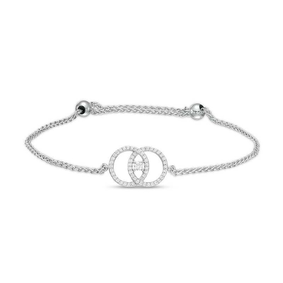 Zales You Me Us 1/3 Ct. T.W. Diamond Intertwined Double Circle Bolo Bracelet In 10K White Gold 9" Bracelets