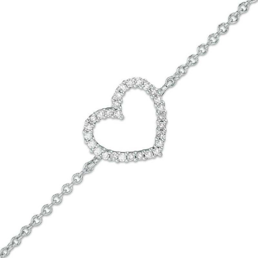 Zales Diamond Accent Heart Bracelet In 10K White Gold Bracelets