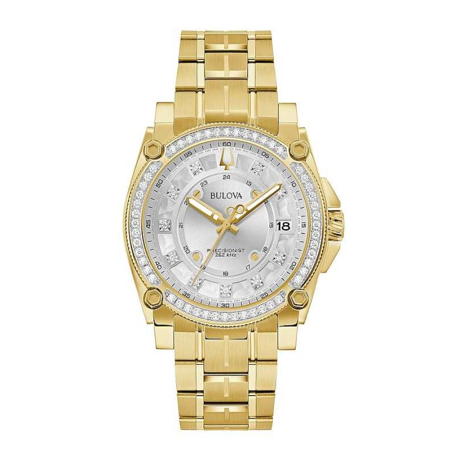 Bulova Men'S Bulova Precisionist Champlain 3/4 Ct. T.W Diamond Gold-Tone Watch With Silver-Tone Dial (Model: 98J120) Watches