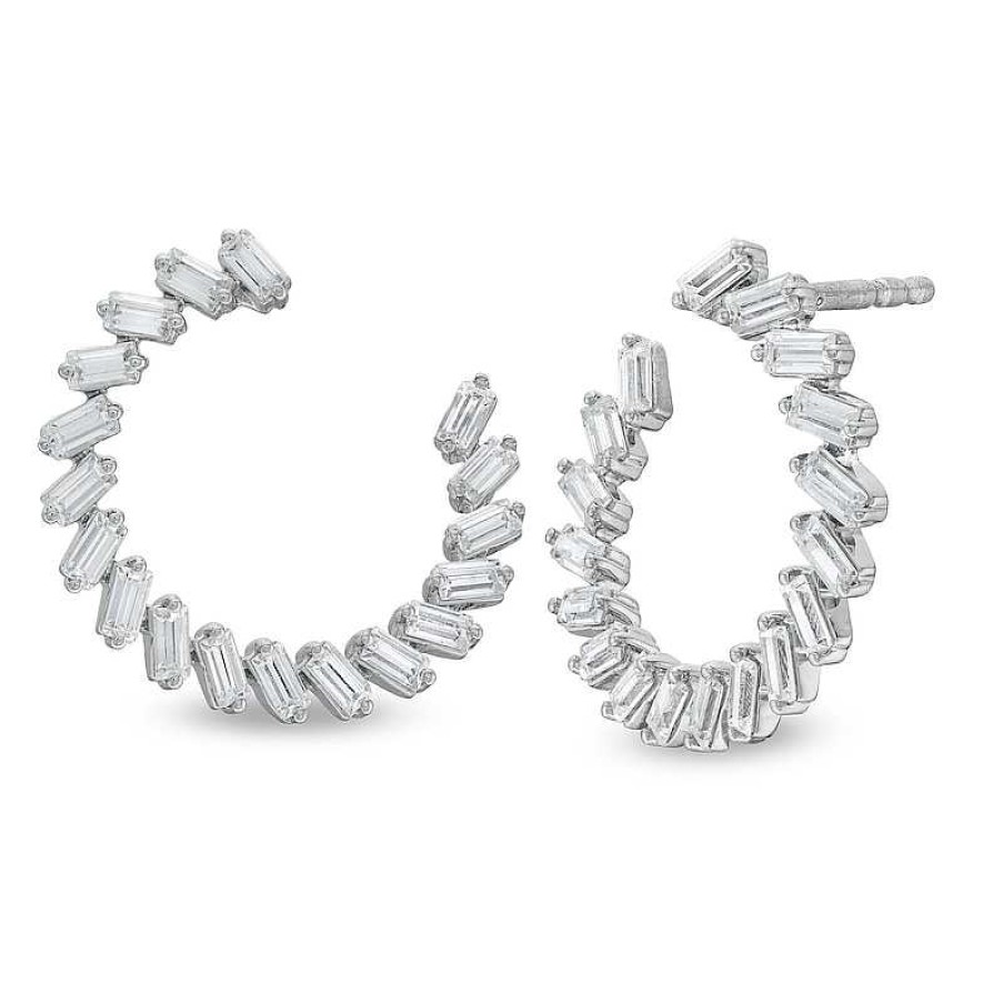 Zales 1 Ct. T.W. Certified Baguette-Cut Lab-Created Diamond Open Hoop Earrings In 14K White Gold (F/Si2) Earrings