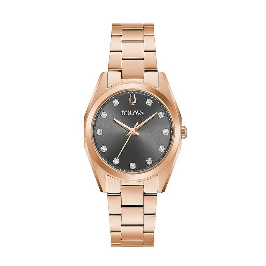 Bulova Ladies' Bulova Surveyor Diamond Accent Rose-Tone Watch With Grey Dial (Model: 97P156) Watches