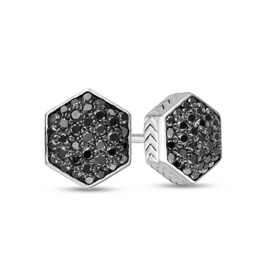 Zales Vera Wang Men 3/8 Ct. T.W. Hexagonal Black Multi-Diamond Stud Earrings In Sterling Silver And Black Ruthenium Earrings