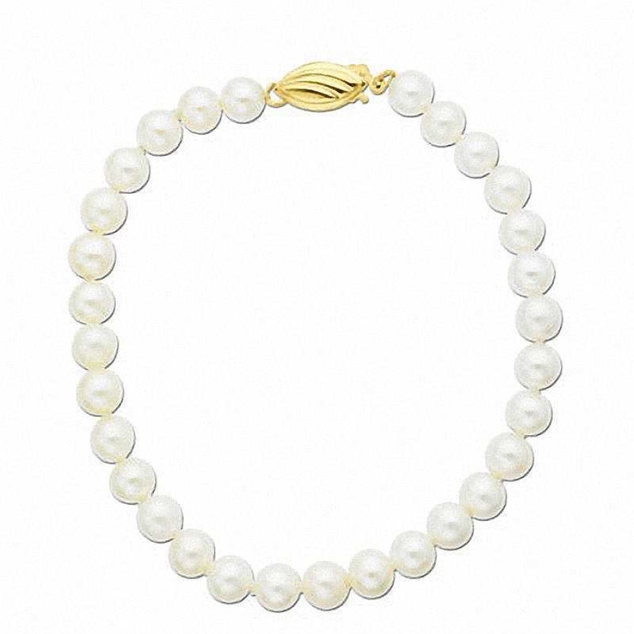 Zales Lucia Certified 7.0Mm Cultured Freshwater Pearl Bracelet With 14K Gold Clasp Bracelets