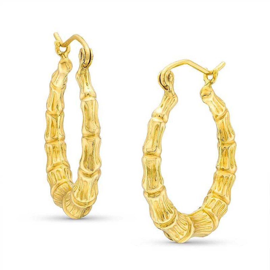 Zales 24.0Mm Bamboo Hoop Earrings In Hollow 14K Gold Earrings