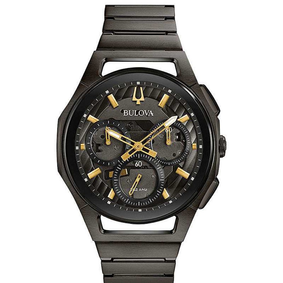 Bulova Men'S Bulova Curv Chronograph Grey Ip Watch With Grey Dial (Model: 98A206) Watches