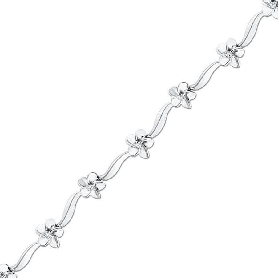 Zales 1/10 Ct. T.W. Diamond Wave Flower Bracelet In 10K White Gold Bracelets