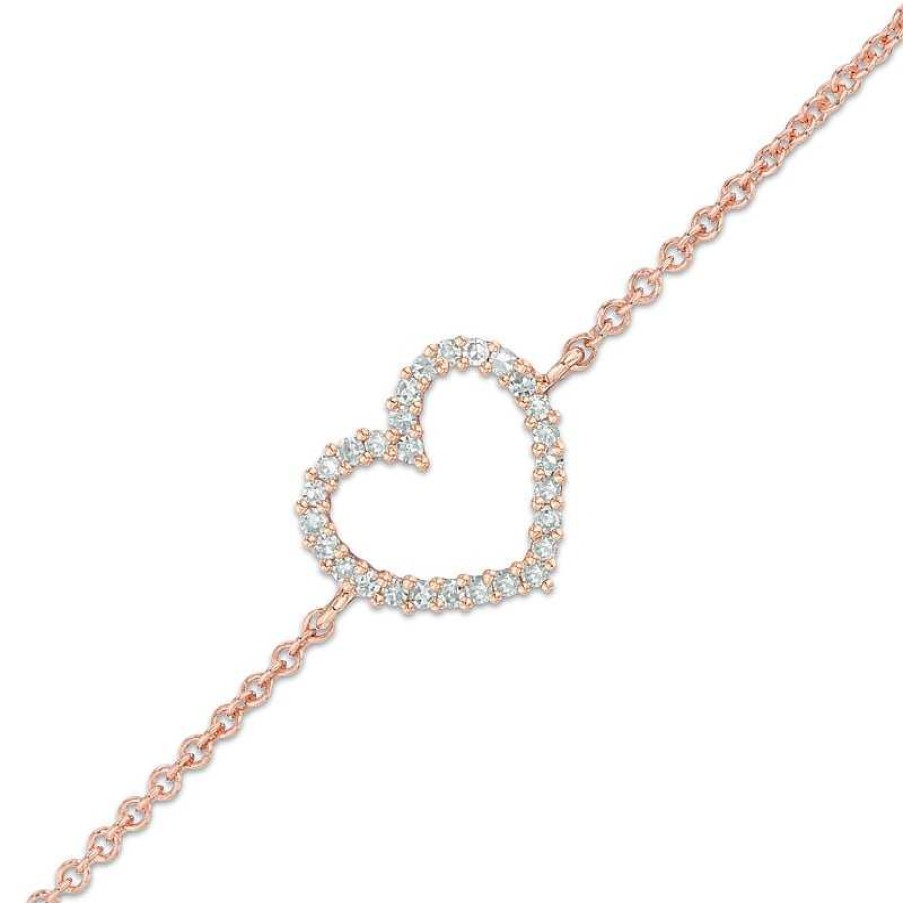 Zales Diamond Accent Heart Bracelet In 10K Rose Gold Bracelets