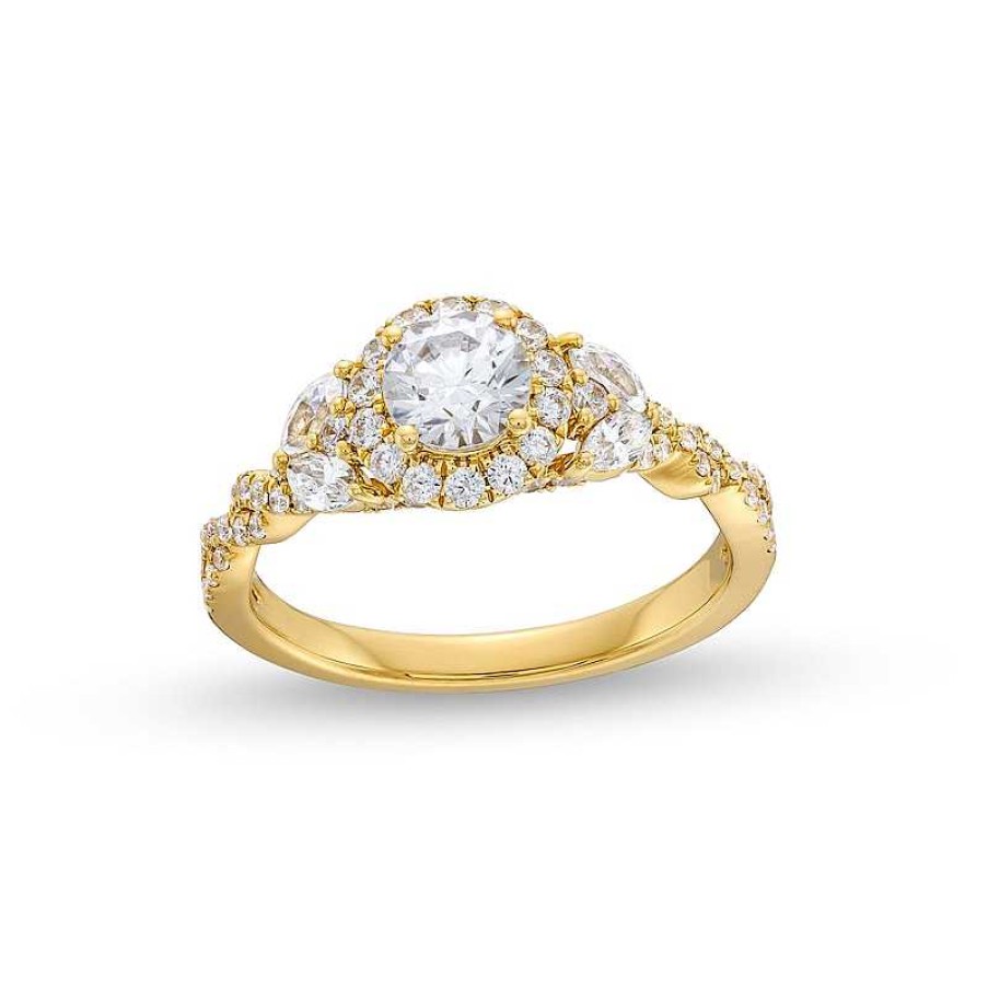 Zales 1-1/4 Ct. T.W. Diamond Frame Leaf-Sides Twist Shank Engagement Ring In 14K Gold Rings