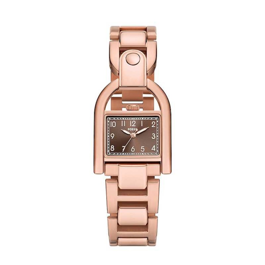 Fossil Ladies' Fossil Harwell Rose-Tone Ip D-Link Watch With Rectangular Brown Sunray Dial (Model: Es5328) Watches