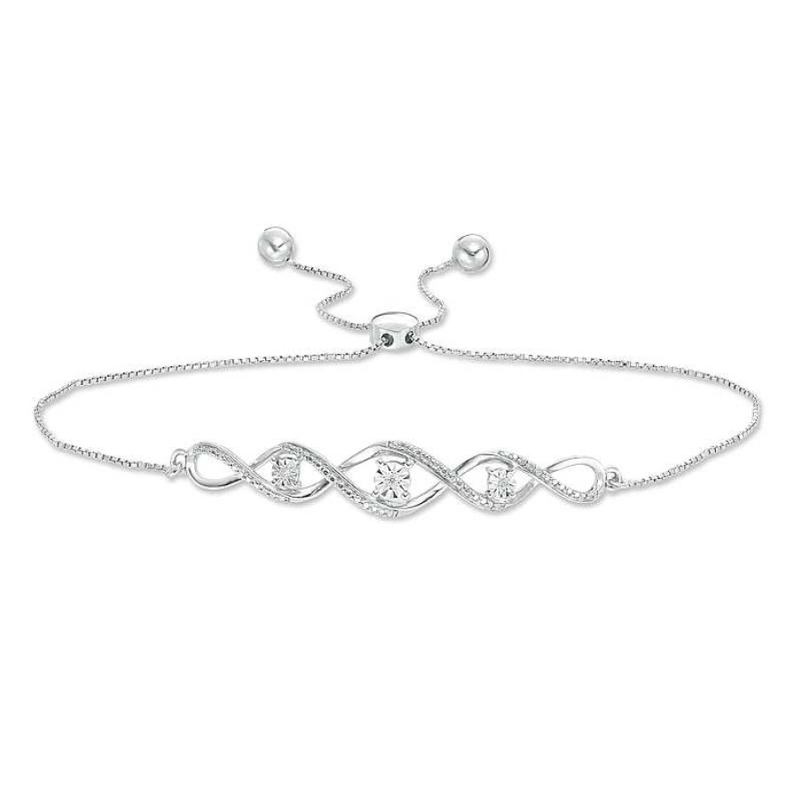 Zales Diamond Accent Three Stone Cascading Infinity Bolo Bracelet In Sterling Silver - 9.5" Bracelets