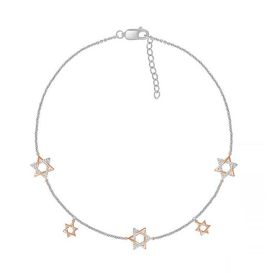 Zales 1/8 Ct. T.W. Diamond Star Of David Anklet In Sterling Silver And 10K Rose Gold 10" Bracelets