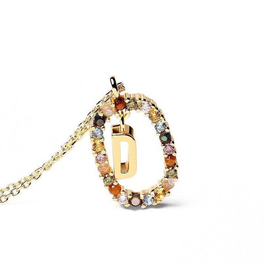 Zales Pdpaola At Zales Multi-Color "D" Pendant In Sterling Silver With 18K Gold Plate Necklaces