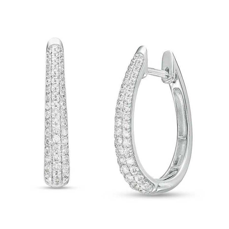 Zales 1 Ct. T.W. Diamond Triple Row Oval Hoop Earrings In 10K White Gold Earrings