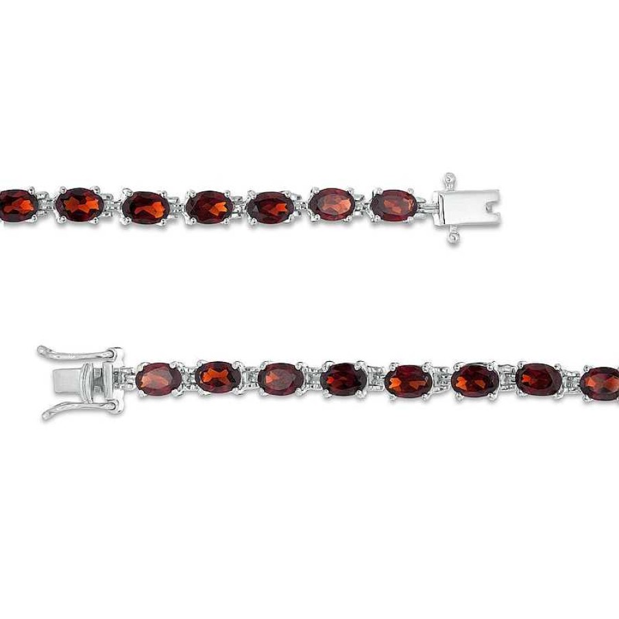 Zales Sideways Oval Garnet Tennis Bracelet In Sterling Silver - 7.25" Bracelets