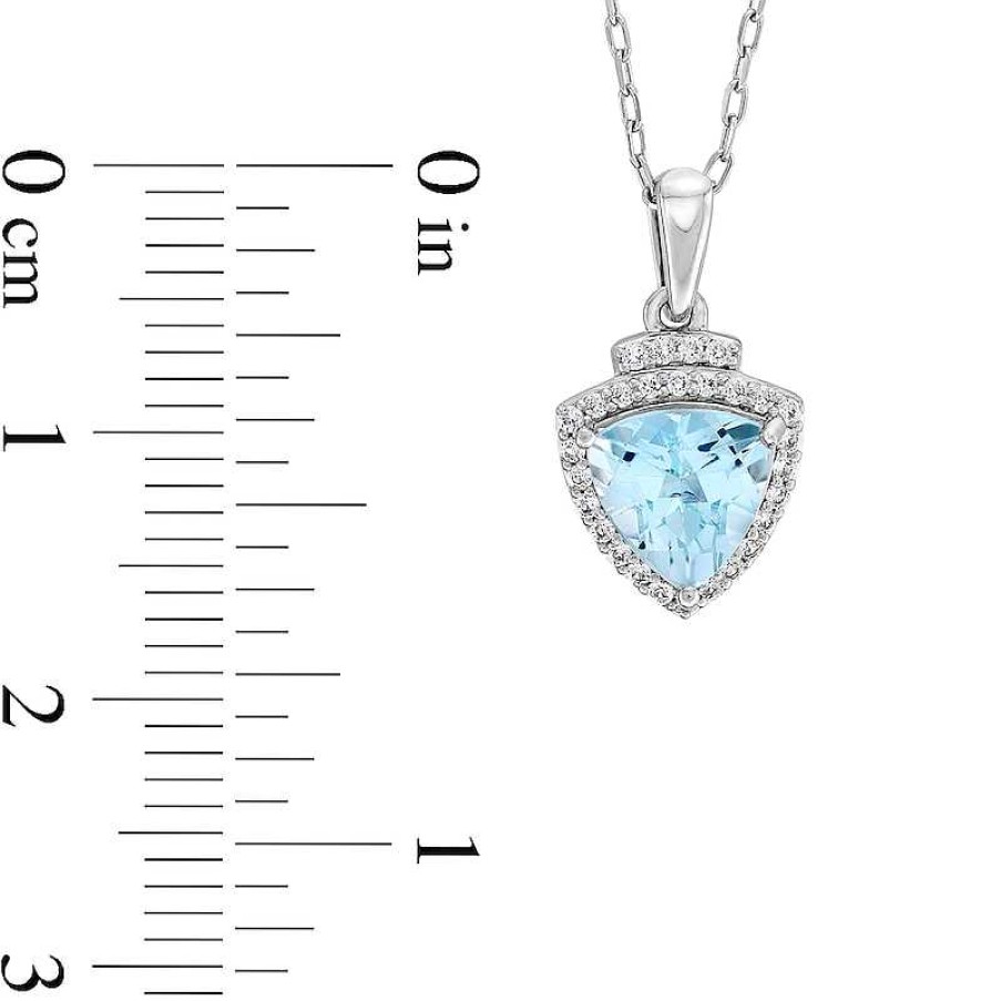 Zales Trillion-Cut Aquamarine And White Lab-Created Sapphire Pendant In Sterling Silver 18" Necklaces