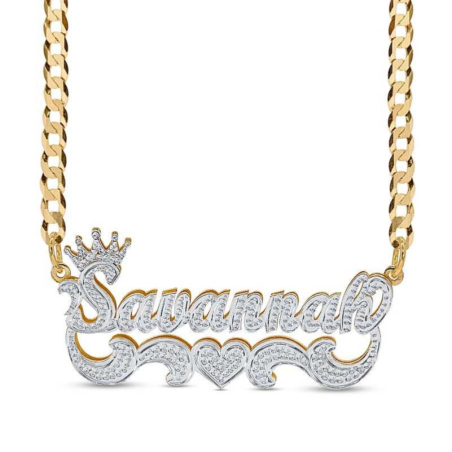 Zales Crown Name Plate With Scrollwork Necklace In Sterling Silver And 14K Gold Plate (1 Line) Necklaces