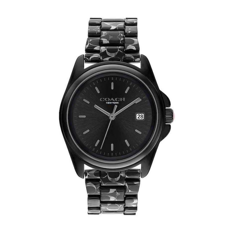 Coach Ladies' Coach Greyson Black Tortoiseshell Signature C Resin Watch With Black Dial (Model: 14504186) Watches